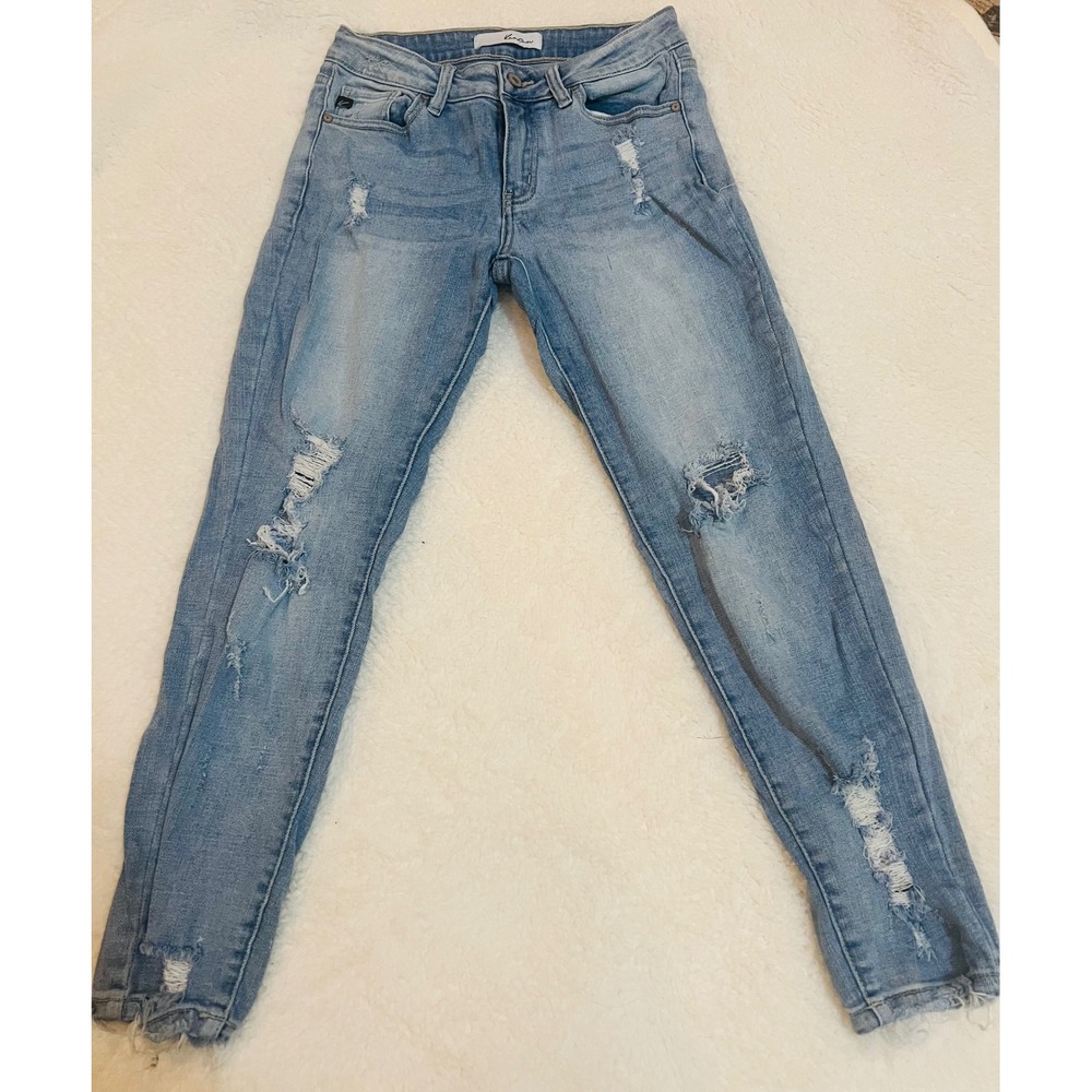 KanCan Distressed Light Wash Skinny Jeans Frayed Hem Womens Size 5 / 26